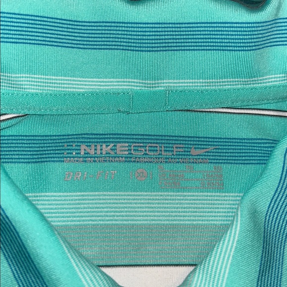 Nike Golf Mens Polo Shirt XL Blue Turquoise Stripes Dry Fit Colorful Stretch - Picture 2 of 5